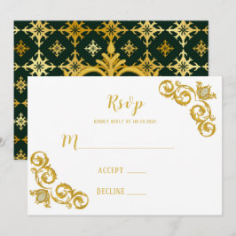 Tarjetas RSVP de Boda Real Verde y Oro
