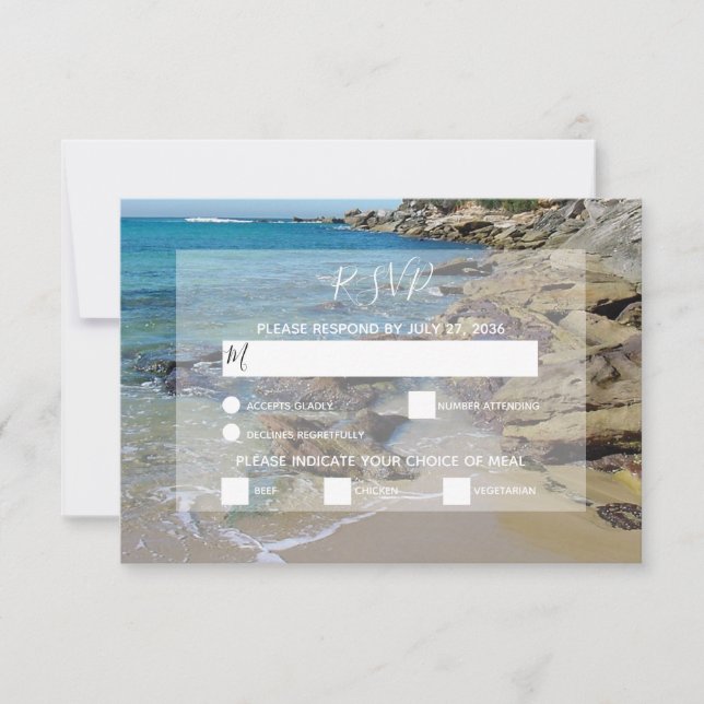 Tarjetas RSVP de Boda Rocky Beach (Anverso)