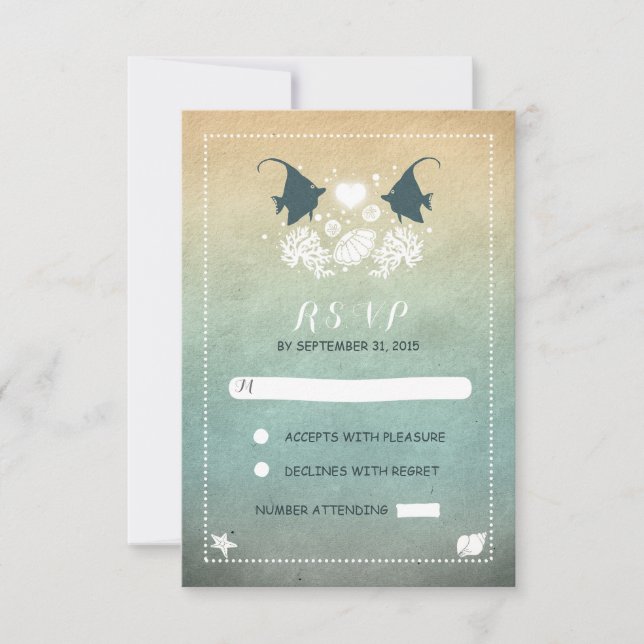 tarjetas RSVP de boda romántica en la playa (Anverso)