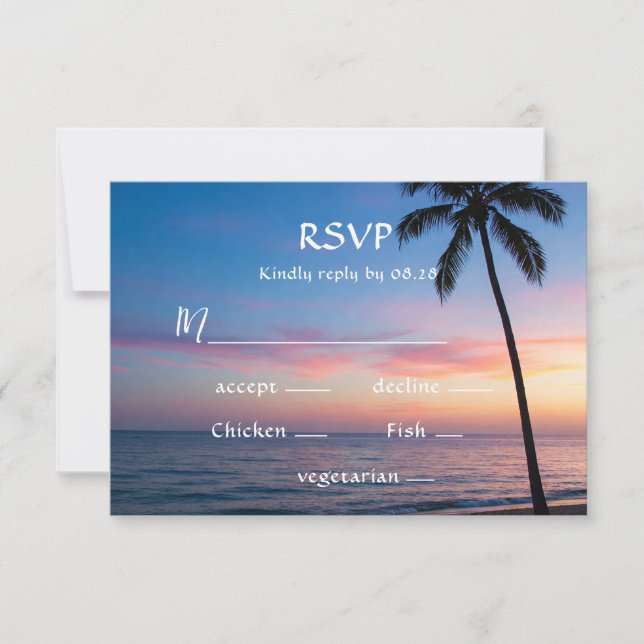 Tarjetas RSVP de boda romántica en la playa de Sun (Anverso)