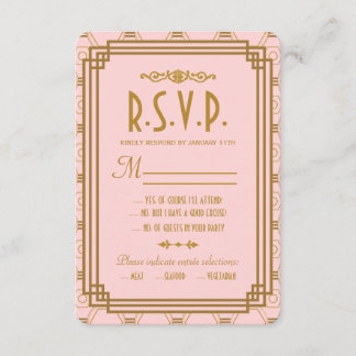 Tarjetas RSVP de Boda Rosa Art Deco