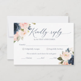 Tarjetas RSVP de boda rosa azul marino y Rubor