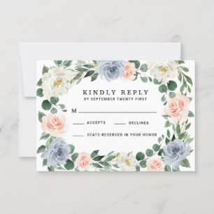 Tarjetas RSVP de boda rosa rosa Dusty Blue Rubor