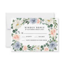 Tarjetas RSVP de boda rosa rosa Dusty Blue Rubor