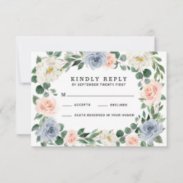 Tarjetas RSVP de boda rosa rosa Dusty Blue Rubor