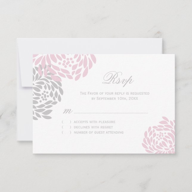Tarjetas RSVP de boda rosa y gris (Anverso)