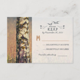 tarjetas RSVP de boda rural en árbol de amor