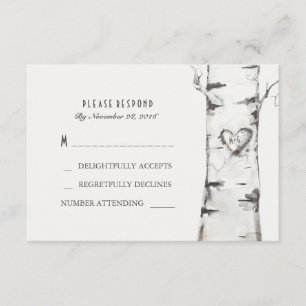 Tarjetas RSVP de Boda Rústica Birch Wood Heart