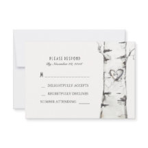 Tarjetas RSVP de Boda Rústica Birch Wood Heart