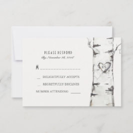 Tarjetas RSVP de Boda Rústica Birch Wood Heart