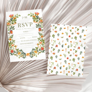 Tarjetas RSVP de boda rústica con flores de la cor