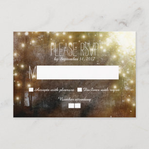 Tarjetas RSVP de boda rústica con luces Twinkle
