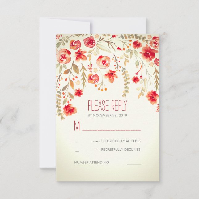 Tarjetas RSVP de Boda Rústica de acuarela Floral (Anverso)