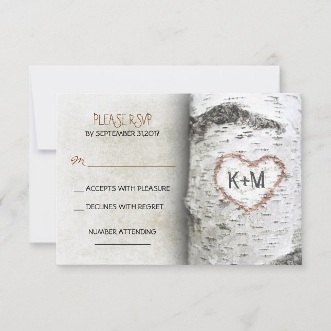 Tarjetas RSVP de Boda Rústica de Árbol Birch (Anverso)