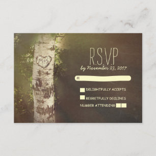 Tarjetas RSVP de boda rústica de árbol de aves