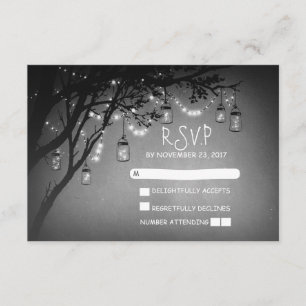 Tarjetas RSVP de boda rústica de árbol de mason ja