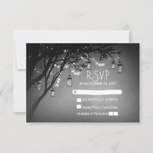 Tarjetas RSVP de boda rústica de árbol de mason ja (Anverso)