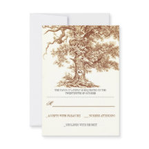 tarjetas RSVP de boda rústica de árbol marrón