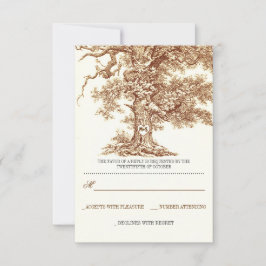 tarjetas RSVP de boda rústica de árbol marrón