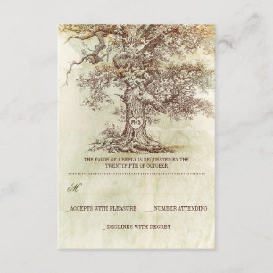 tarjetas RSVP de boda rústica de árbol marrón