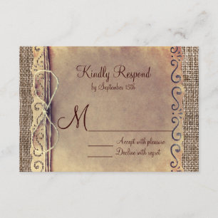 Tarjetas RSVP de Boda Rústica de Burlap
