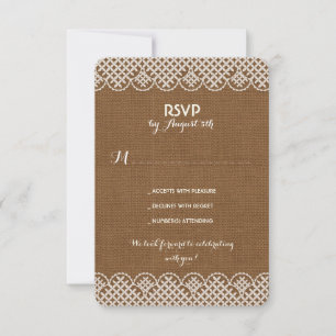 Tarjetas RSVP de Boda Rústica de Burlap Lace