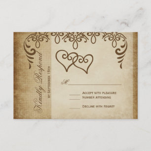 Tarjetas RSVP de Boda Rústica de Doble Corazón