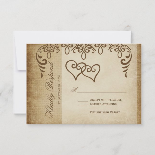 Tarjetas RSVP de Boda Rústica de Doble Corazón (Anverso)