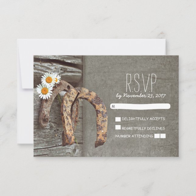 Tarjetas RSVP de boda rústica de herradura (Anverso)