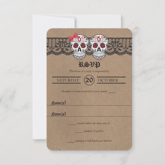 Tarjetas RSVP de Boda Rústica de Kraft & Lace Suga (Anverso)