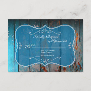 Tarjetas RSVP de Boda Rústica de Madera Azul con p