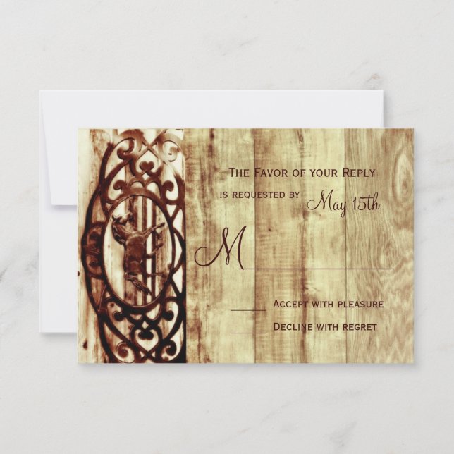 Tarjetas RSVP de Boda Rustica de Madera de Hípica (Anverso)