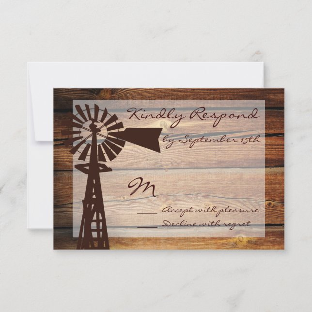 Tarjetas RSVP de Boda Rústica de Madera de Molino  (Anverso)