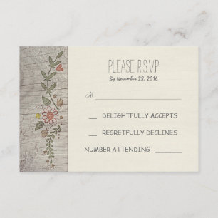 tarjetas RSVP de boda rústica de madera floral
