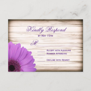 Tarjetas RSVP de Boda Rústica de Madera Purple Dai