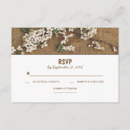 Tarjetas RSVP de boda rústica en el país burlap