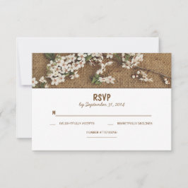 Tarjetas RSVP de boda rústica en el país burlap