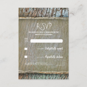 Tarjetas RSVP de boda rústica en madera arbórea
