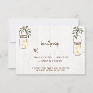 Tarjetas RSVP de boda rústica Mason Jar y luciérna