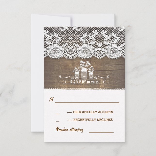 tarjetas RSVP de boda rústica para albañiles de ma (Anverso)