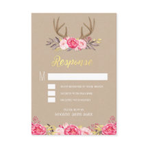 Tarjetas RSVP de Boda Rustica Peony y Deer Antler