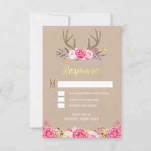 Tarjetas RSVP de Boda Rustica Peony y Deer Antler