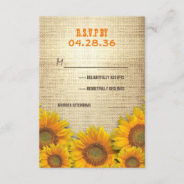 Tarjetas RSVP de boda rústica Sunflowers