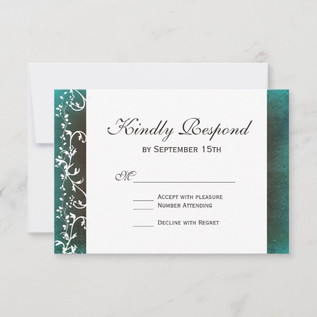 Tarjetas RSVP de Boda Rústica Verde azulada de Swi (Anverso)