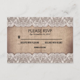 tarjetas RSVP de boda rústica y de encaje antiguos