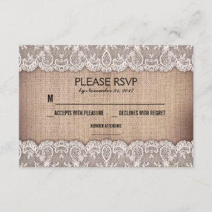 tarjetas RSVP de boda rústica y de encaje antiguos