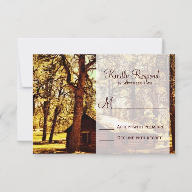 Tarjetas RSVP de boda Rústico Country Log Cabin Wo (Anverso)