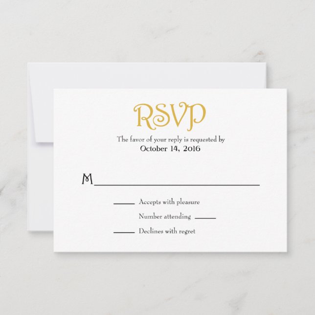 Tarjetas RSVP de Boda Sencilla blanca dorada (Anverso)