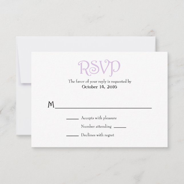 Tarjetas RSVP de boda simple de lavanda blanca (Anverso)