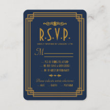 Tarjetas RSVP de boda simple en estilo Art Deco az